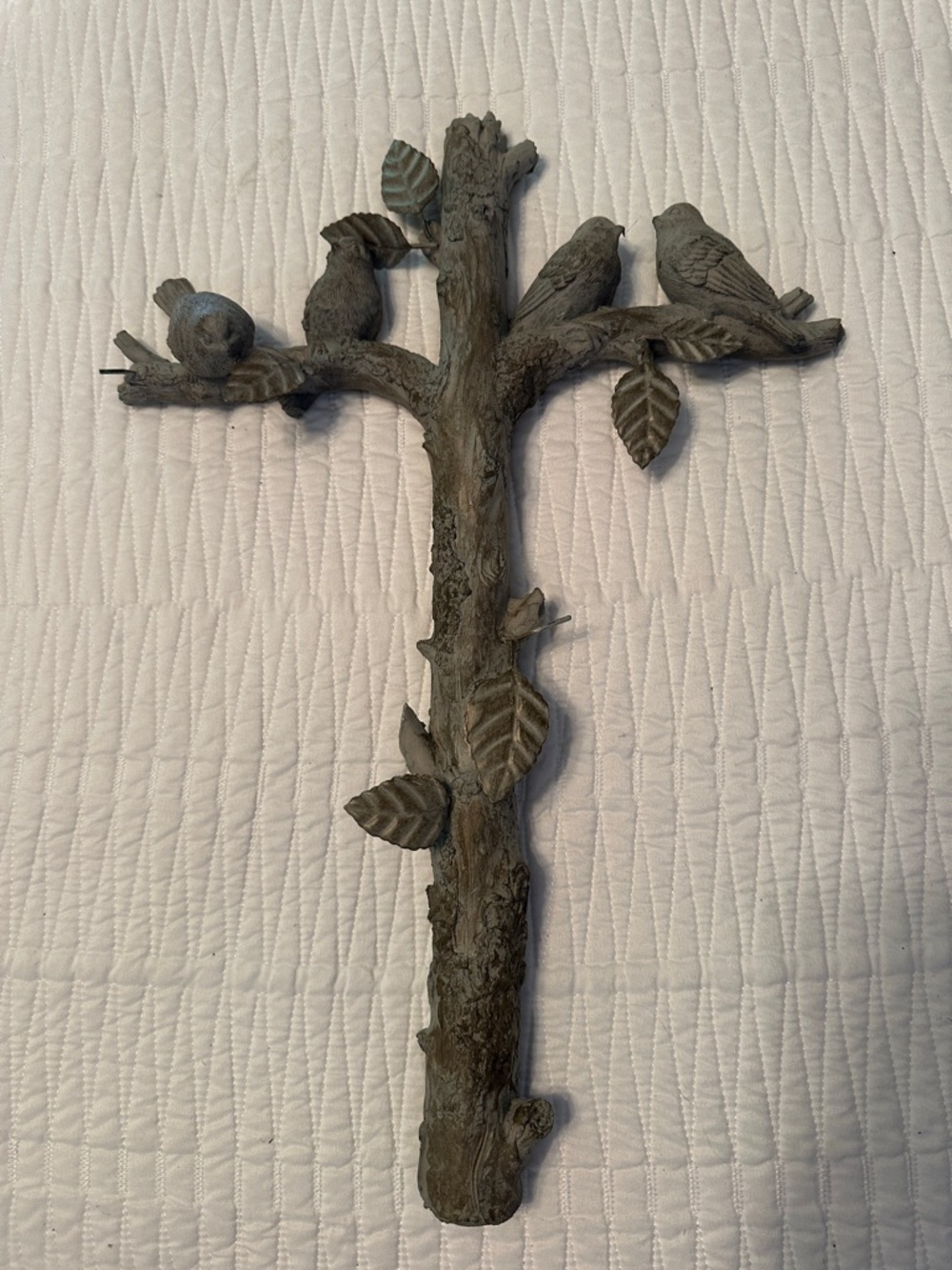Decorative Gray Bird-on-Branch Wall Accent